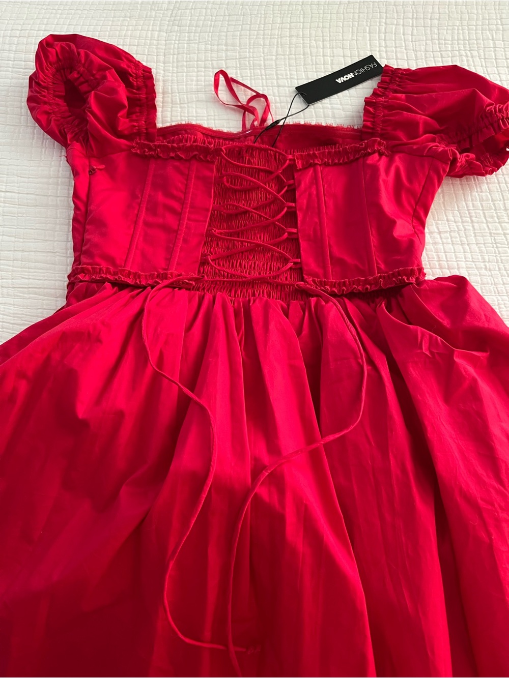 Sweet Corset Red Mini Dress with Puff Sleeves - Picture 5 of 7